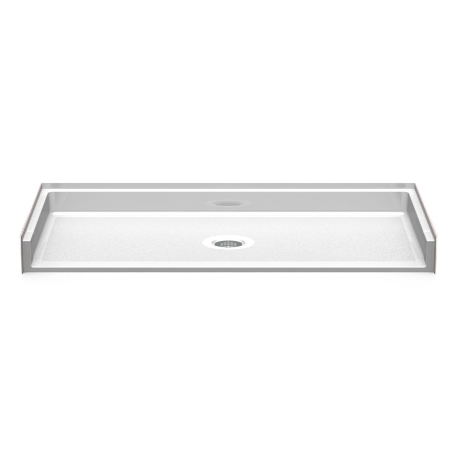 Low-barrier shower base with a three-quarter-inch beveled curb and center drain