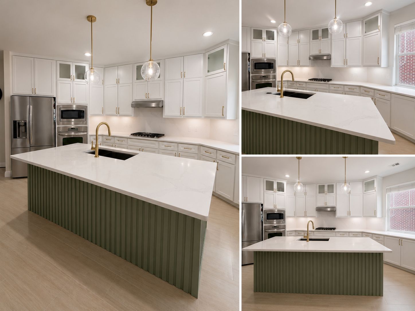 Kitchen with a full-height stone-look backsplash